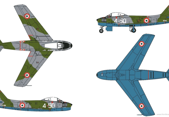 Самолет North American F-86E Sabre - чертежи, габариты, рисунки