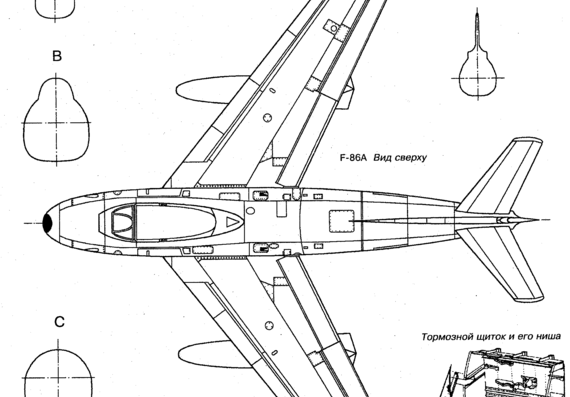 Самолет North American F-86 Sabre - чертежи, габариты, рисунки