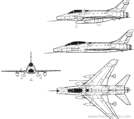 Самолет North American F100 Super Sabre - чертежи, габариты, рисунки