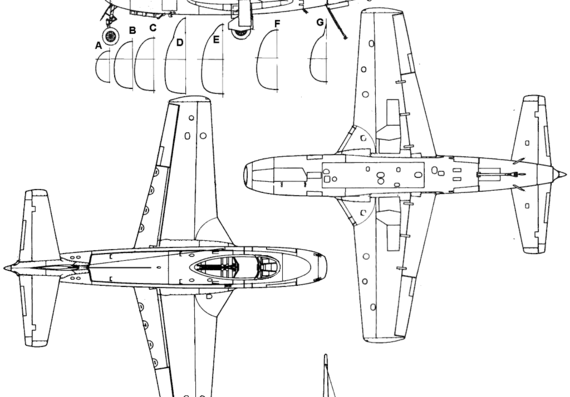 North American FJ-1 Fury aircraft - drawings, dimensions, figures