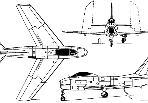 Самолет North American FJ-2, -3, -4 Fury (USA) (1952) - чертежи, габариты, рисунки