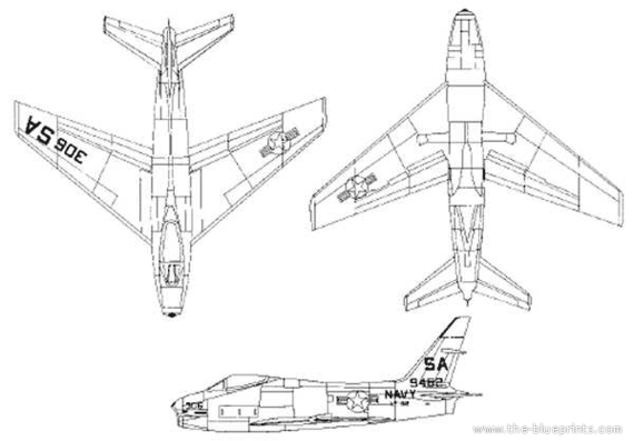 North American FJ Fury aircraft - drawings, dimensions, figures