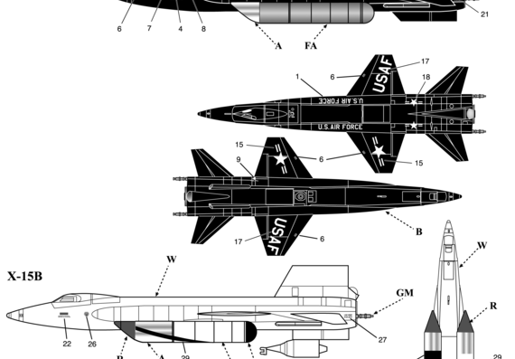 Самолет North American X-15 Experimental Aircraft - чертежи, габариты, рисунки