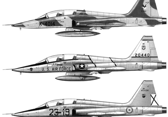 Самолет Northrop F-5B Freedom Fighter - чертежи, габариты, рисунки