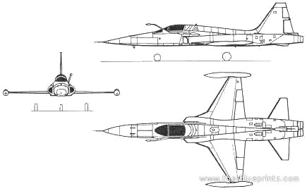 Самолет Northrop F-5E Tiger II - чертежи, габариты, рисунки
