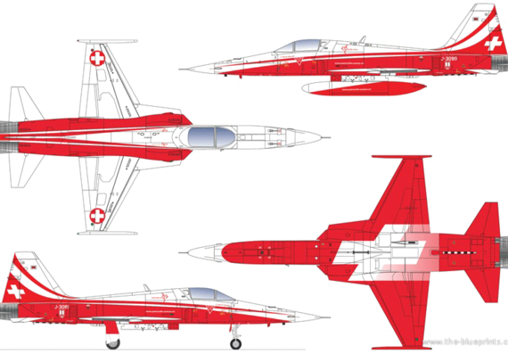 Самолет Northrop F-5E Tigher ll - чертежи, габариты, рисунки