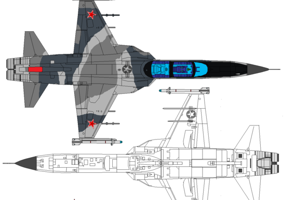 Самолет Northrop F-5F Tiger 2 - чертежи, габариты, рисунки