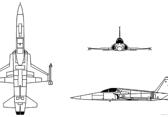 Самолет Northrop F-5 Freedom Fighter Tiger II - чертежи, габариты, рисунки