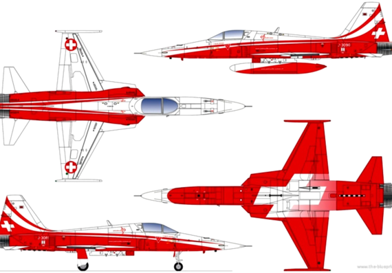 Самолет Northrop F5-E Tiger II - чертежи, габариты, рисунки