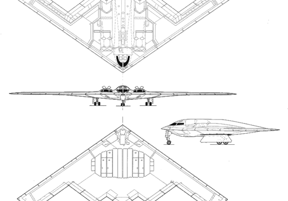 Самолет Northrop Grumman B-2 Spirit - чертежи, габариты, рисунки