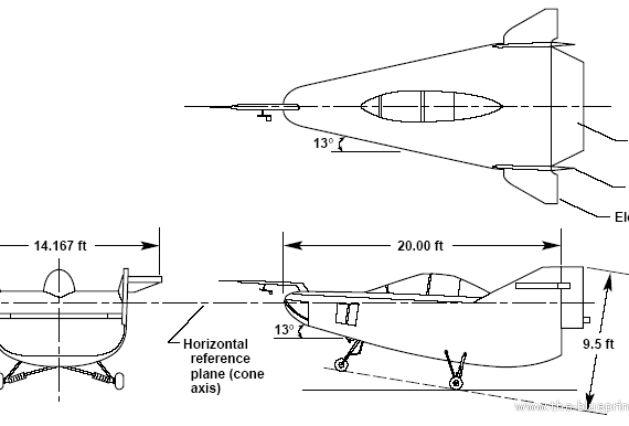 Самолет Northrop M2-F1 (USA) (1963) - чертежи, габариты, рисунки