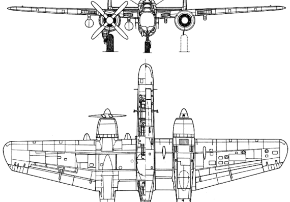 Самолет Northrop P-61 BlackWidow - чертежи, габариты, рисунки