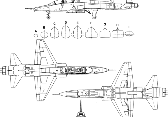 Самолет Northrop T-38 Talon - чертежи, габариты, рисунки
