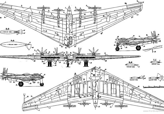 Самолет Northrop XB-35 - чертежи, габариты, рисунки