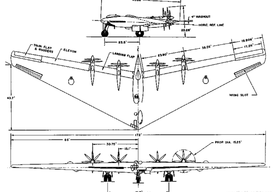 Самолет Northrop XB-YB-35 - чертежи, габариты, рисунки
