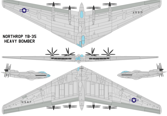 Самолет Northrop YB-35 - чертежи, габариты, рисунки