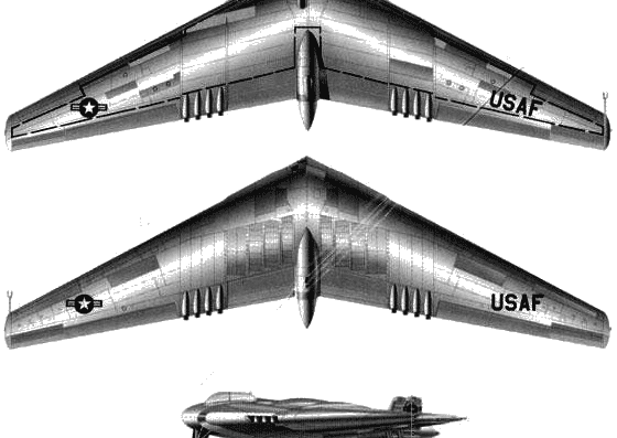Самолет Northrop YB-49 Flying Wing - чертежи, габариты, рисунки
