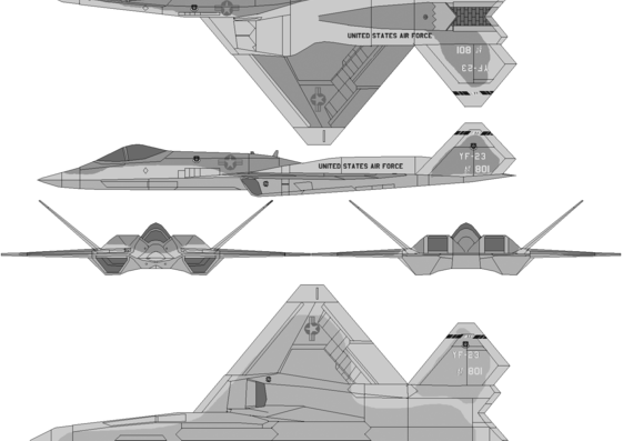 Самолет Northrop YF-23 Black Widow II - чертежи, габариты, рисунки