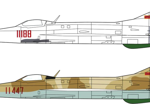 PLAAF Chengdu J-7 aircraft - drawings, dimensions, figures