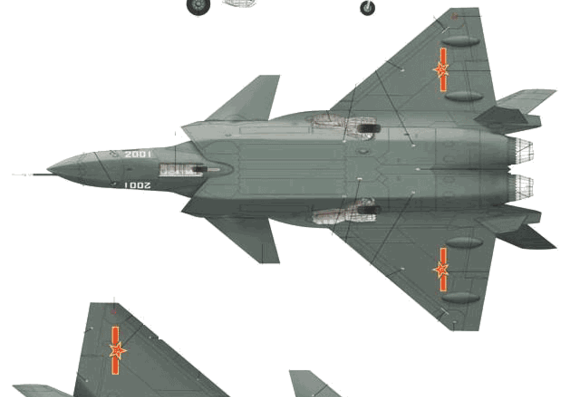 Самолет PLAAF J-20 Mighty Dragon - чертежи, габариты, рисунки