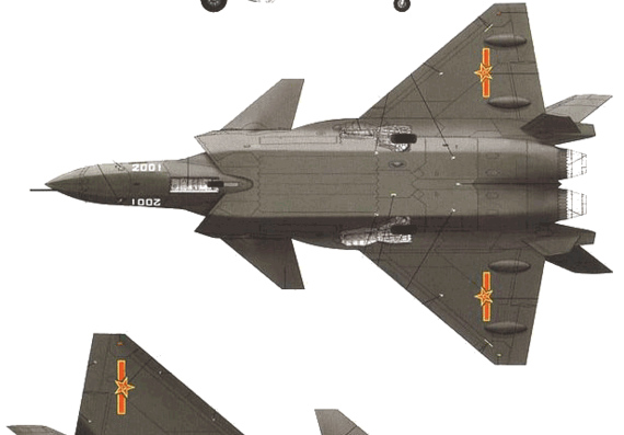 Самолет PLA J-20 Black Ribbon - чертежи, габариты, рисунки