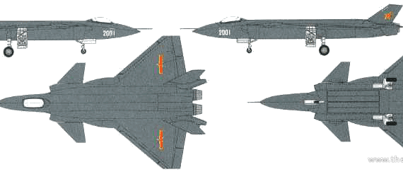 Самолет PLA J-20 Stealth Fighter - чертежи, габариты, рисунки
