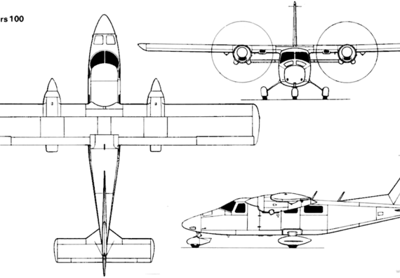 Самолет Partenavia AP68TP-100 - чертежи, габариты, рисунки