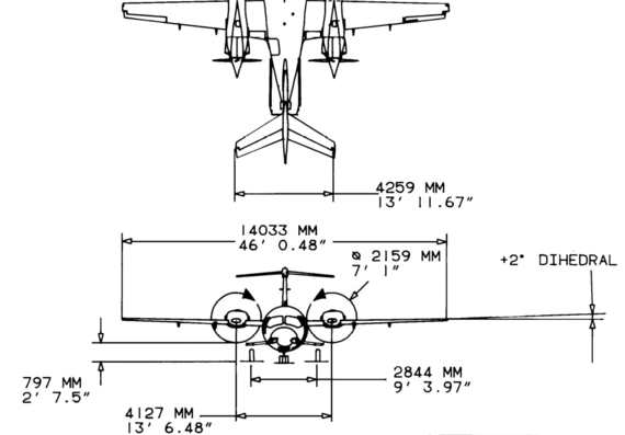 Самолет Piaggio P180 Avanti II - чертежи, габариты, рисунки