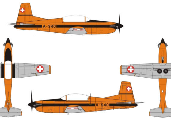 Самолет Pilatus Pc-7 Turbo Trainer - чертежи, габариты, рисунки