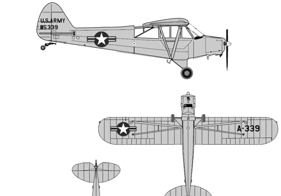Самолет Piper PA-18A Super Cub - чертежи, габариты, рисунки