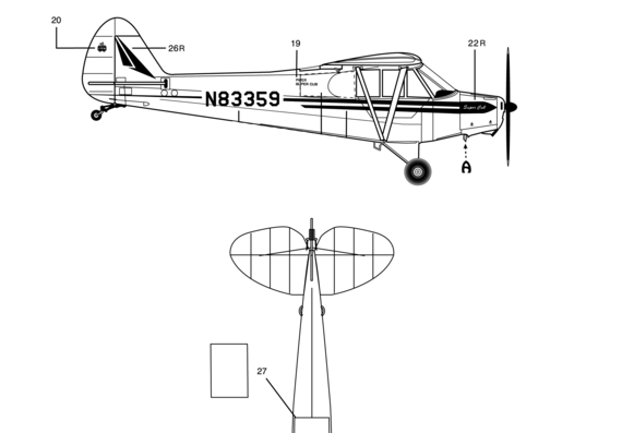 Самолет Piper PA-18 Super Cub - чертежи, габариты, рисунки
