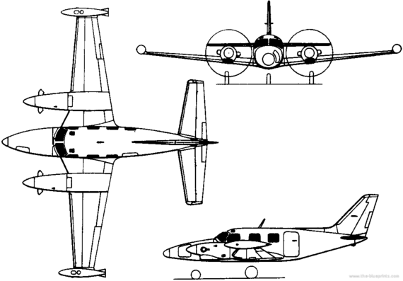 Самолет Piper PA-31T Cheyenne II / T-1020 / T-1040 (USA) (1973) - чертежи, габариты, рисунки