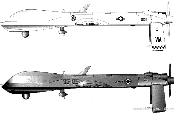 Самолет RQ-1B Predator - чертежи, габариты, рисунки