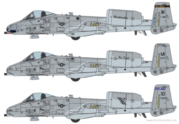 Самолет Republic A10C Thunderbolt II - чертежи, габариты, рисунки