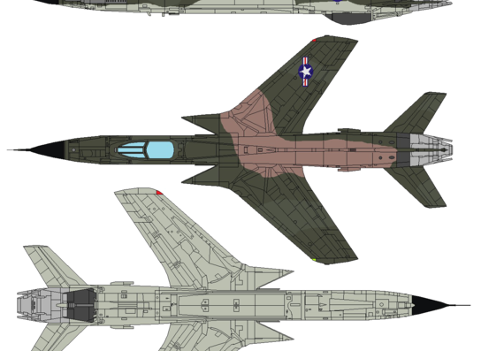 Самолет Republic F-105A Thunderchief - чертежи, габариты, рисунки
