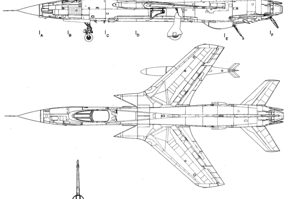 Самолет Republic F-105D Thunderchief - чертежи, габариты, рисунки
