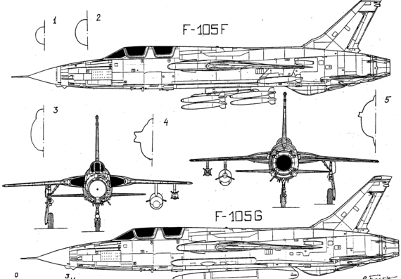 Самолет Republic F-105 Thunderchief - чертежи, габариты, рисунки