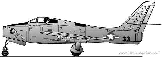 Самолет Republic F-84F Thunderstreak - чертежи, габариты, рисунки
