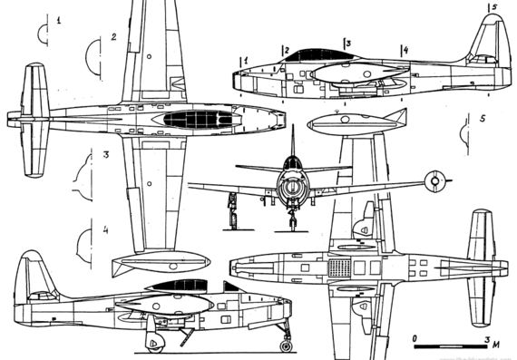 Самолет Republic F-84G Thunderjet - чертежи, габариты, рисунки