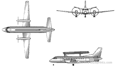 Самолет SAAB 340 - чертежи, габариты, рисунки