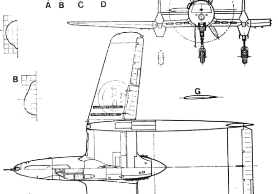 Самолет SAAB J-21 - чертежи, габариты, рисунки