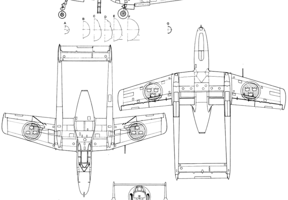 Самолет SAAB J-21R - чертежи, габариты, рисунки