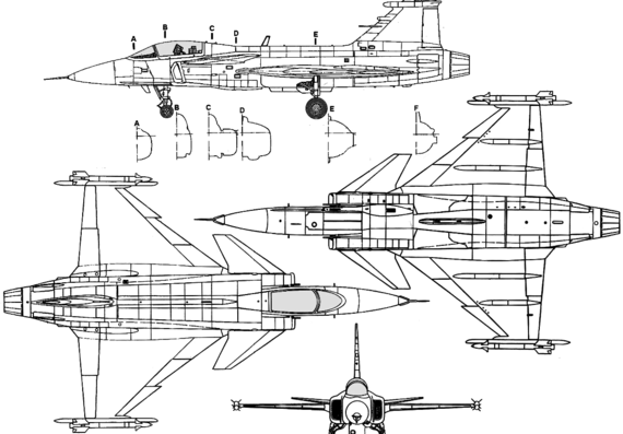 Самолет SAAB JAS-39 Gripen - чертежи, габариты, рисунки