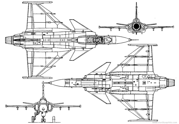 Самолет SAAB JAS 39 Gripen - чертежи, габариты, рисунки