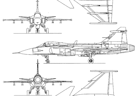 Самолет SAAB JAS 39 Gripen Fighter Jet (South African Air Force) - чертежи, габариты, рисунки