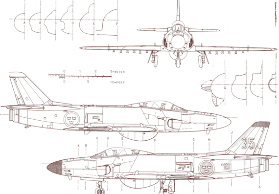 Самолет SAAB J 32 Lansen - чертежи, габариты, рисунки
