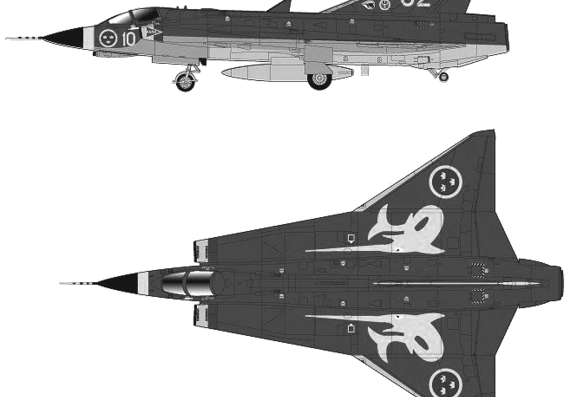 Самолет SAAB J 35J Draken - чертежи, габариты, рисунки