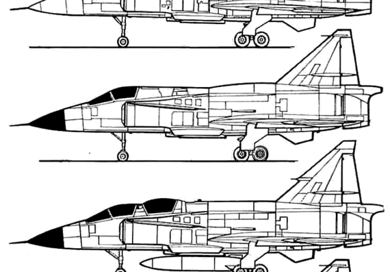 Самолет SAAB J 37 Viggen - чертежи, габариты, рисунки
