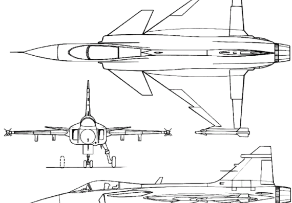 Самолет SAAB J 39 Gripen (Sweden) (1988) - чертежи, габариты, рисунки
