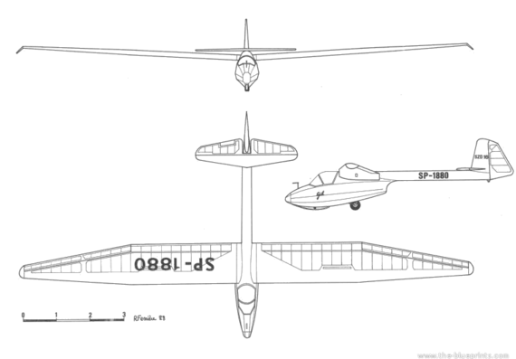 Самолет SZD-16 Gil - чертежи, габариты, рисунки